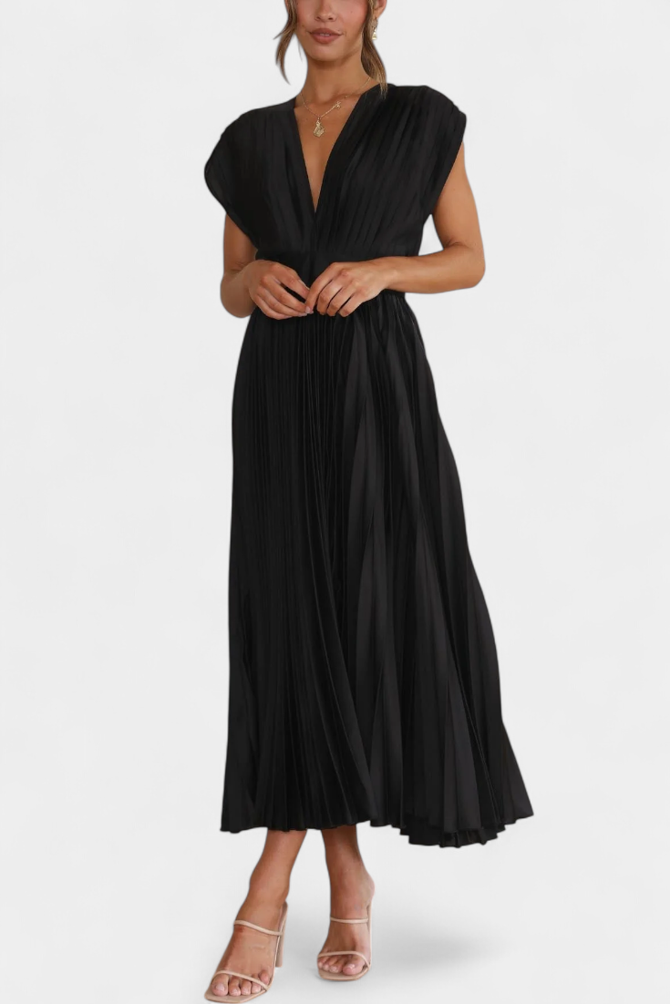 Mireia | Vestido de Pliegues con Escote Drapeado y Cintura Alta