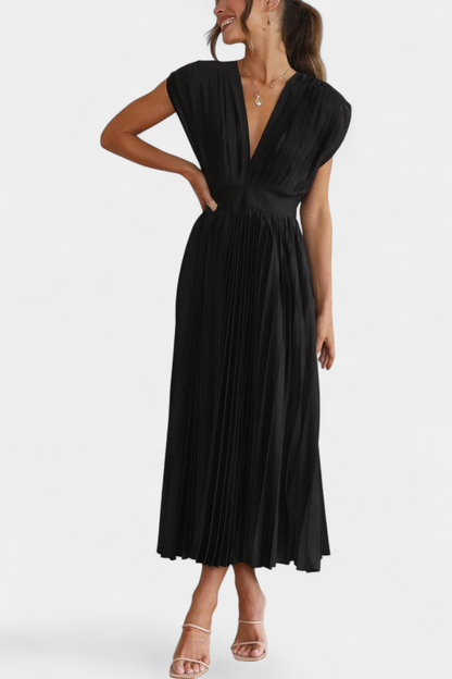 Mireia | Vestido de Pliegues con Escote Drapeado y Cintura Alta