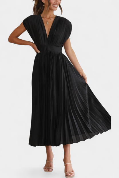 Mireia | Vestido de Pliegues con Escote Drapeado y Cintura Alta