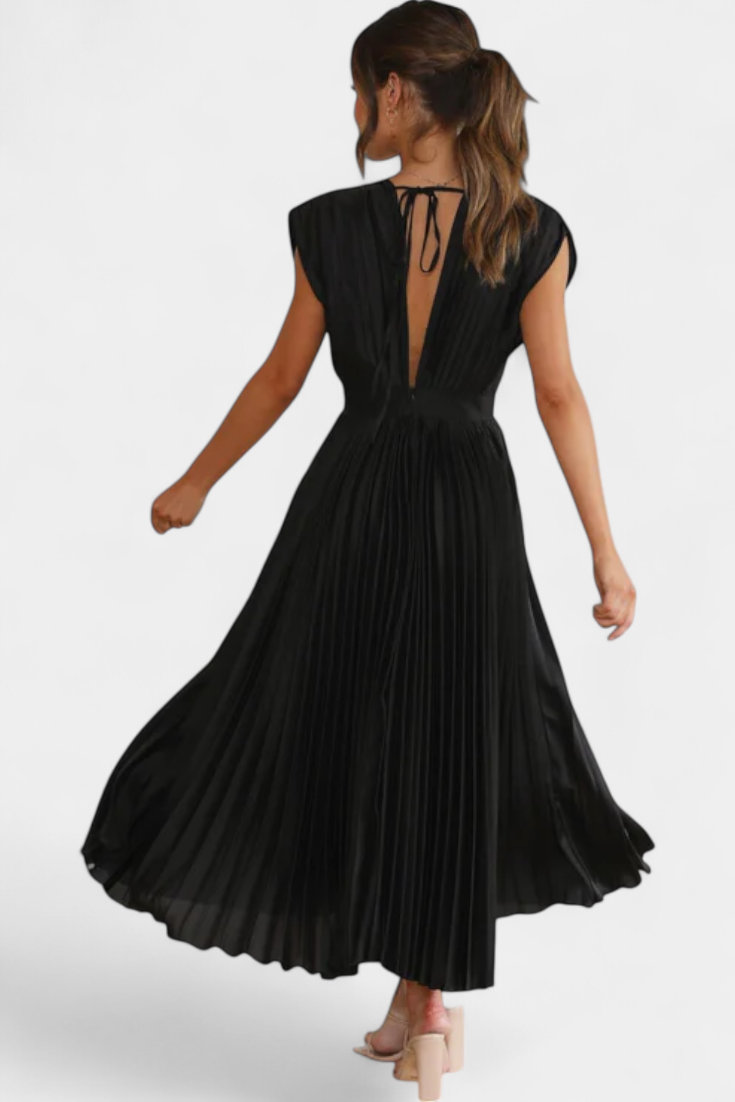 Mireia | Vestido de Pliegues con Escote Drapeado y Cintura Alta