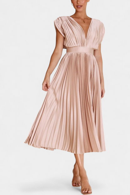 Mireia | Vestido de Pliegues con Escote Drapeado y Cintura Alta