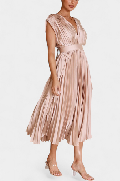 Mireia | Vestido de Pliegues con Escote Drapeado y Cintura Alta
