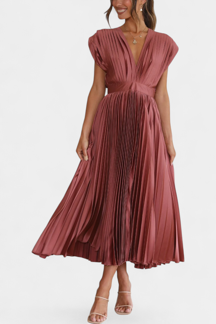 Mireia | Vestido de Pliegues con Escote Drapeado y Cintura Alta