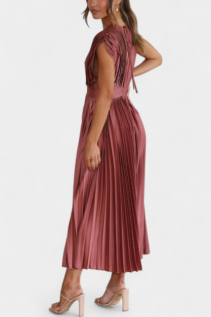 Mireia | Vestido de Pliegues con Escote Drapeado y Cintura Alta