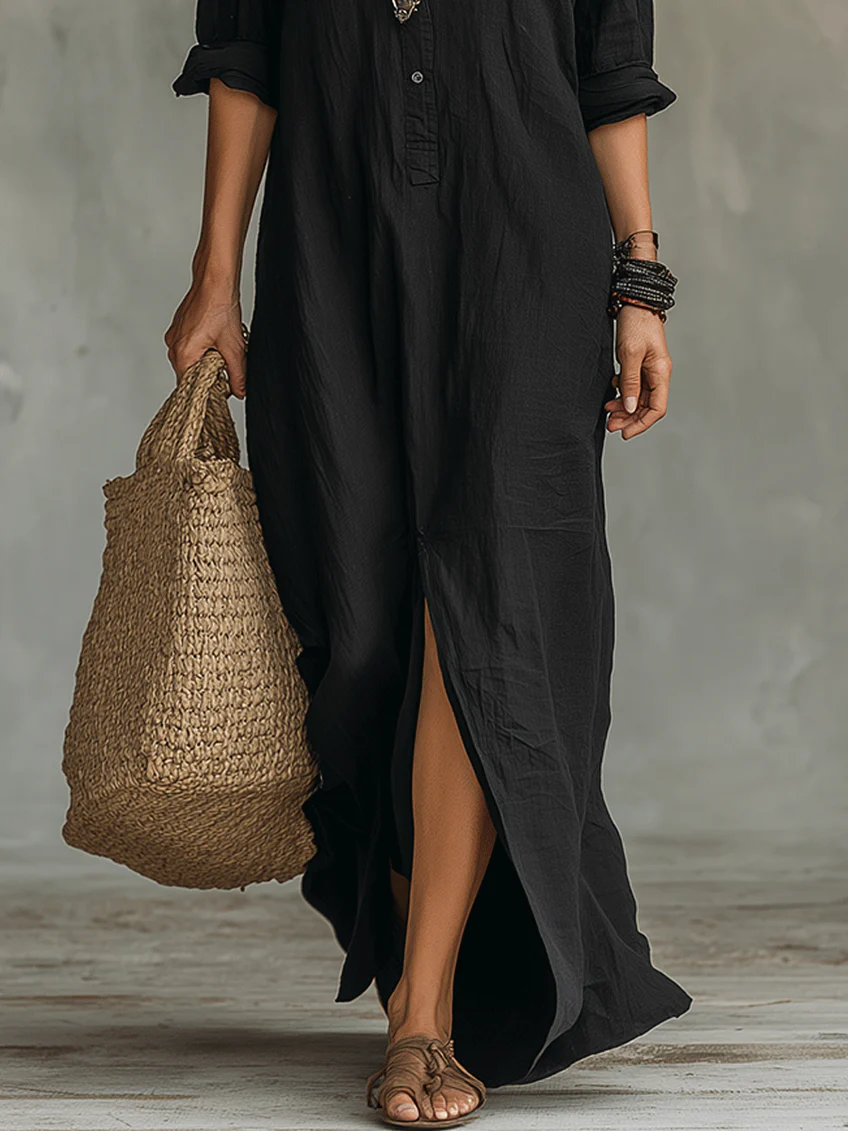 Soline | Robe Maxi Noire Longue avec Boutons
