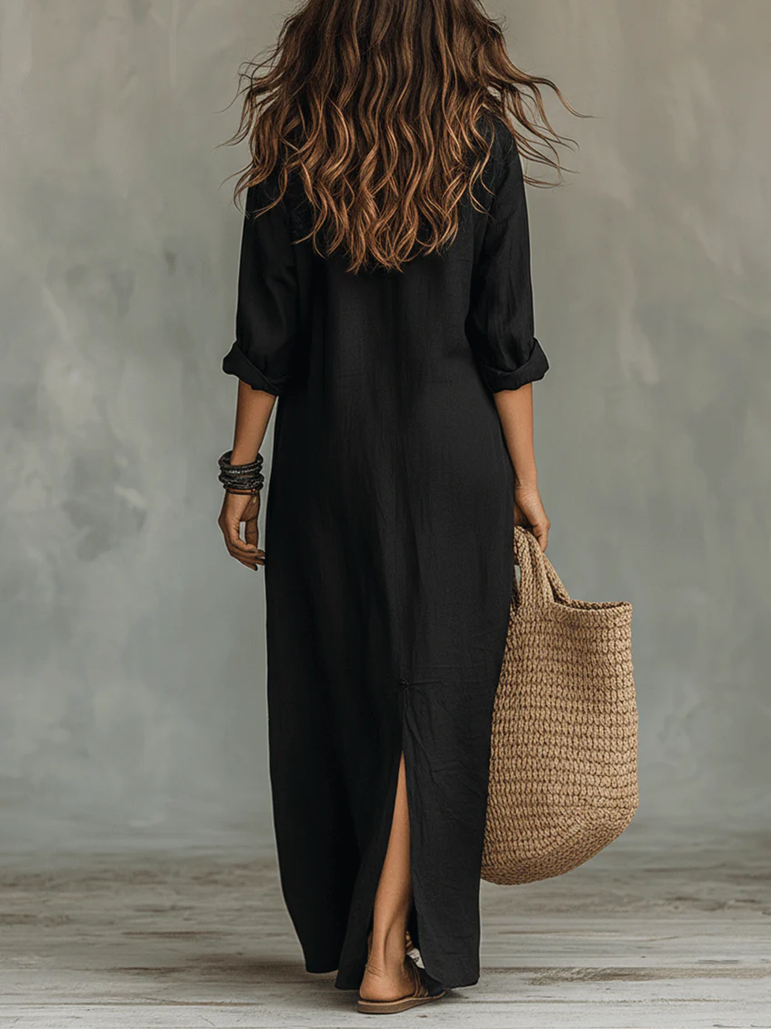 Soline | Robe Maxi Noire Longue avec Boutons