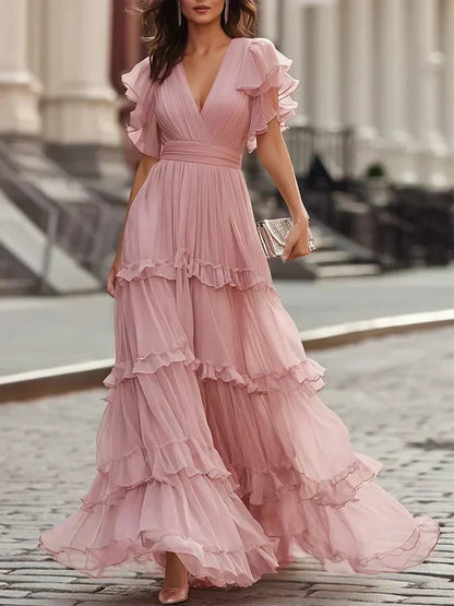 Rosalía | Vestido Maxi Rosa Empolvado con Escote en V