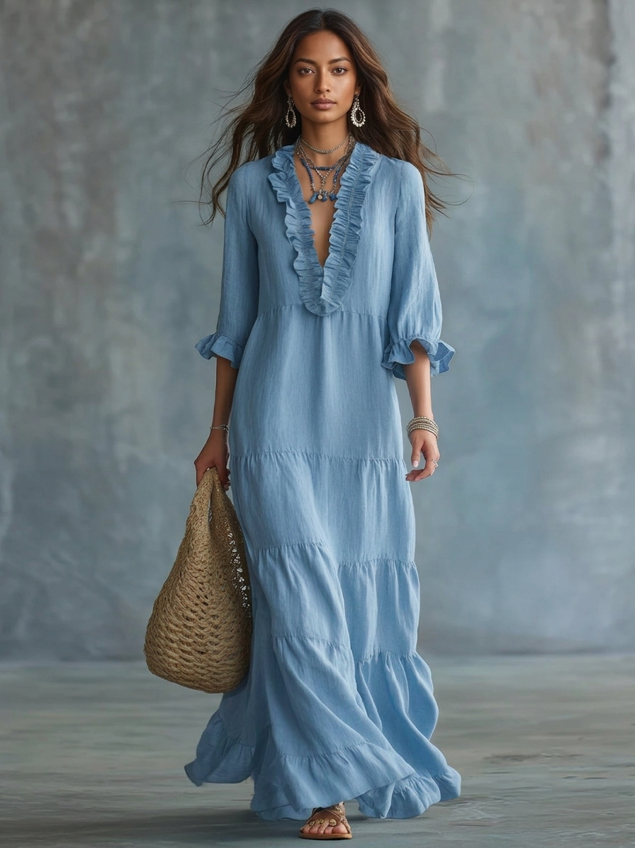 Anita | Vestido Largo Bohemio con Escote en V