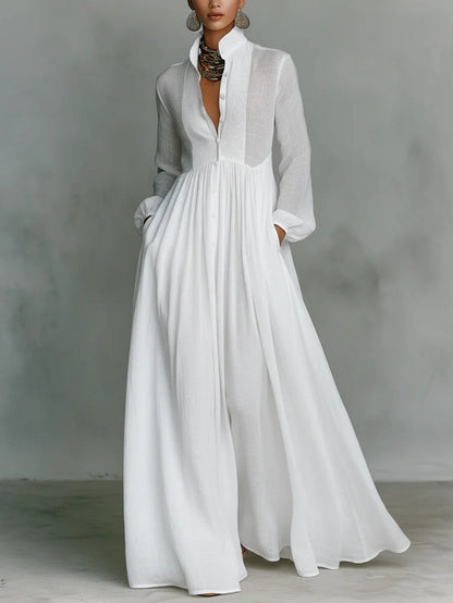 Silvia | Vestido Largo Minimalista con Cuello Alto