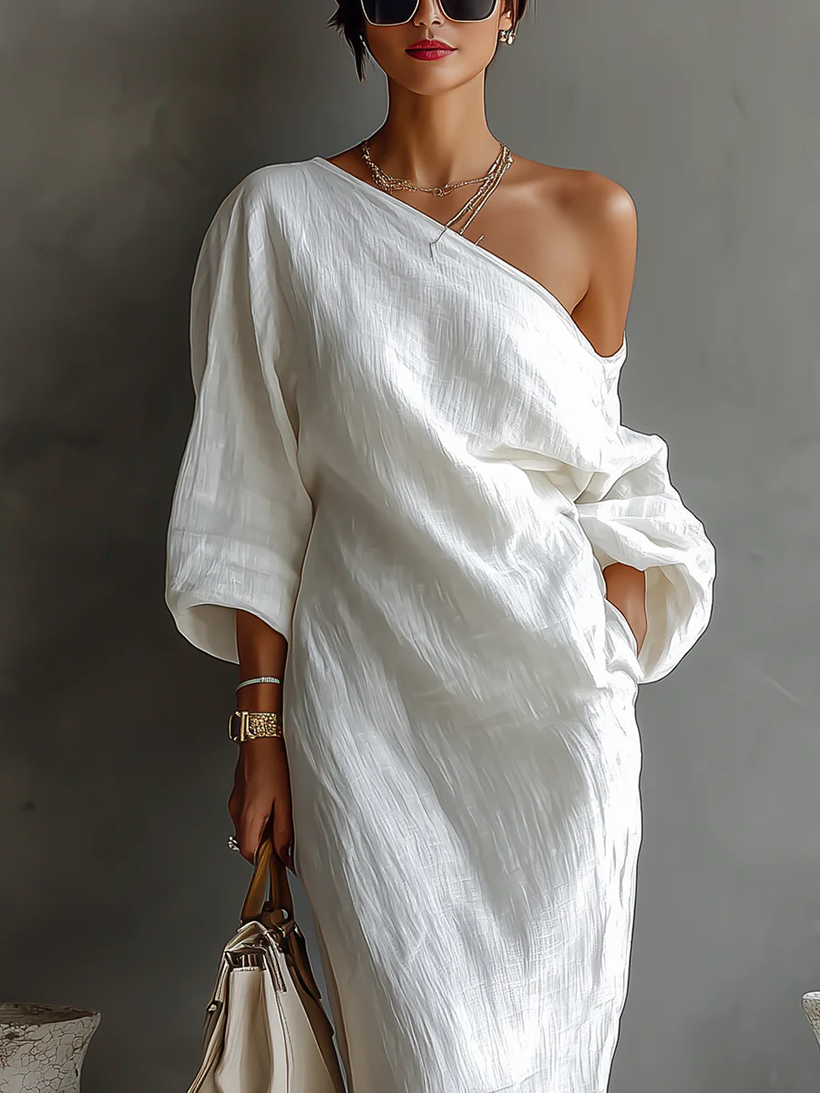 Concha | Vestido Largo Asimétrico Blanco