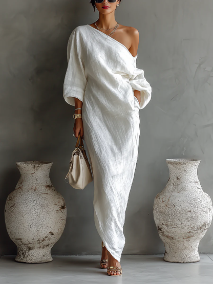 Concha | Vestido Largo Asimétrico Blanco