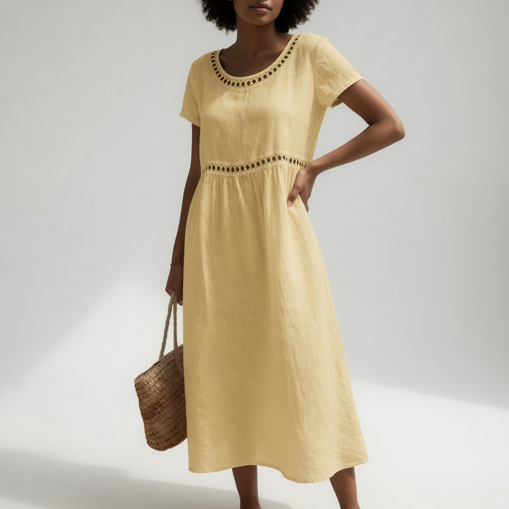 Macaria | Vestido Midi de Lino Bordado