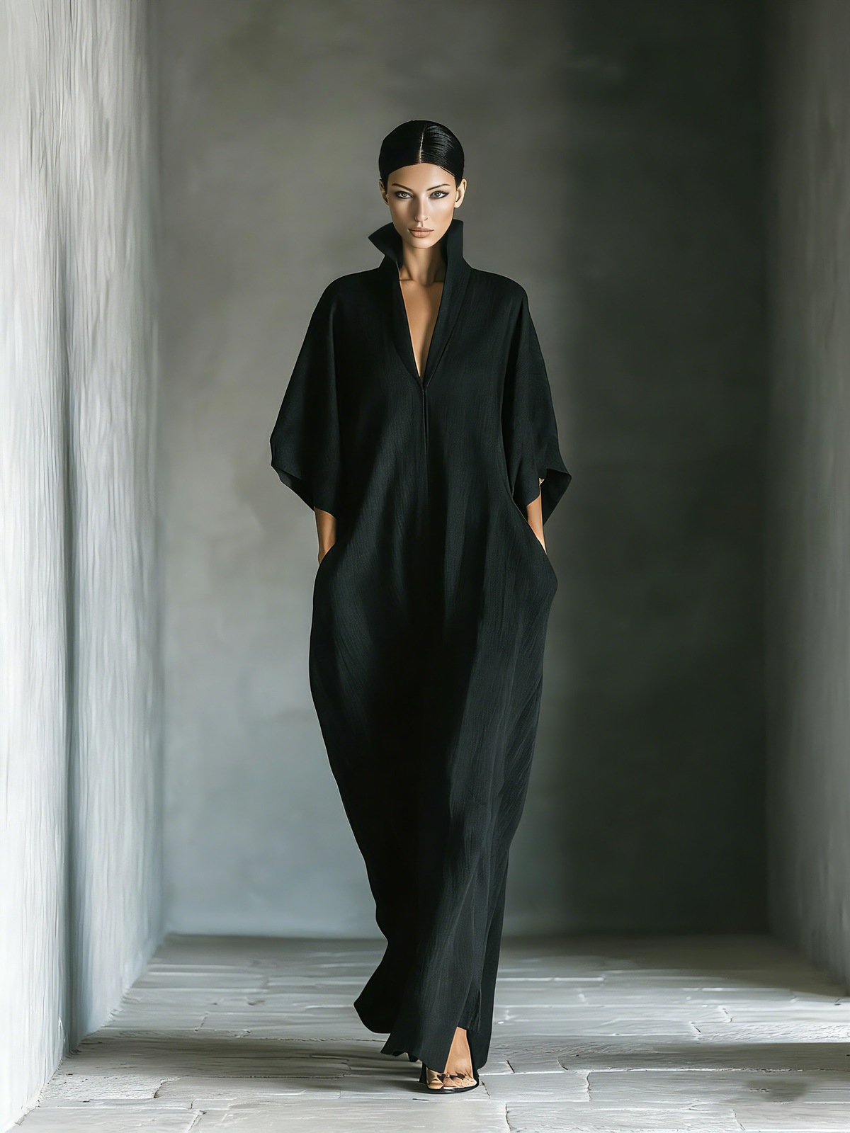 Constanza | Vestido Largo con Escote en V y Manga Kimono