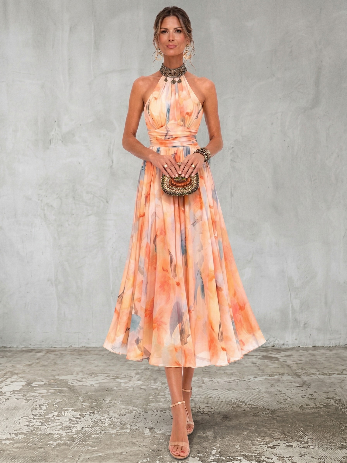 Débora | Vestido Halter con Estampado Acuarela