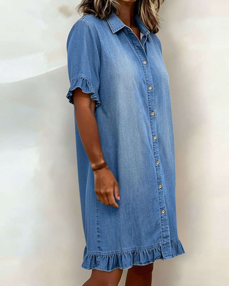 Rosalinda | Vestido Camisero Denim con Volantes