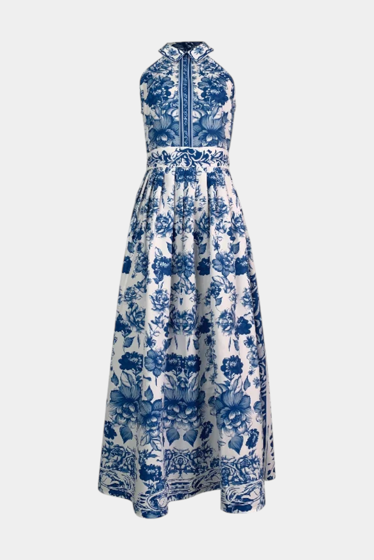 Shante | Vestido A-Line Estampado Floral con Cuello Solapa