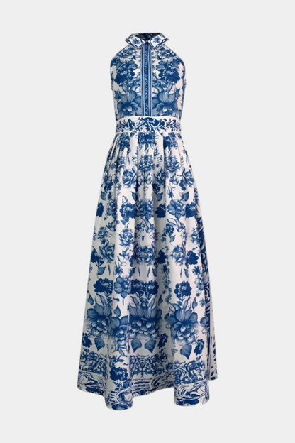Shante | Vestido A-Line Estampado Floral con Cuello Solapa