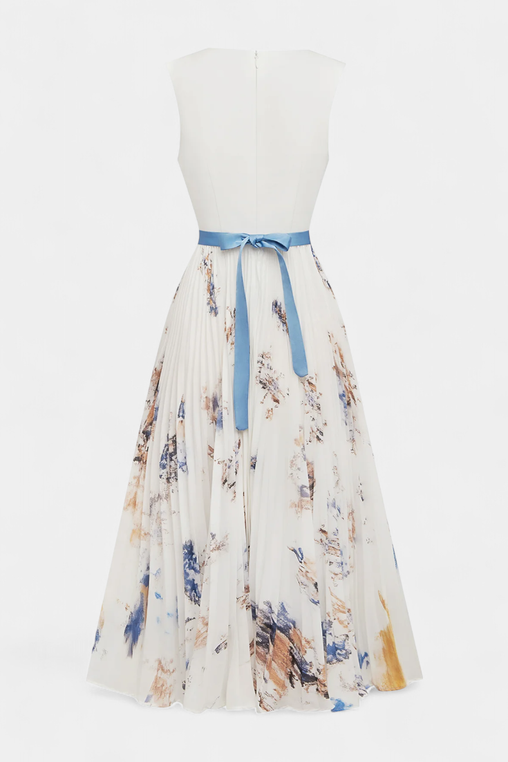 Elise | Vestido Midi Sin Mangas con Estampado Floral y Plisado