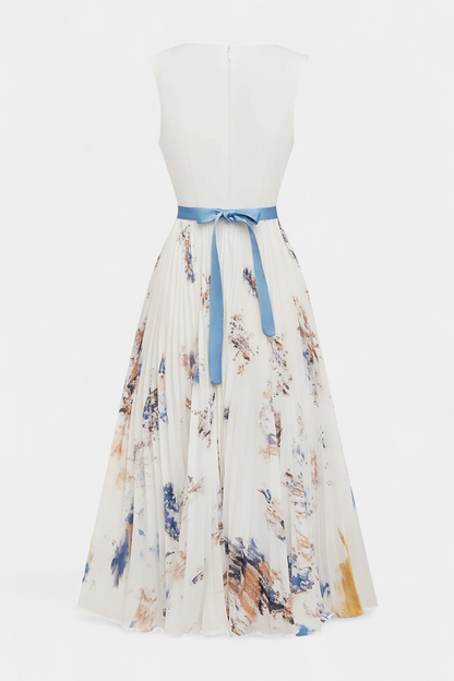 Elise | Vestido Midi Sin Mangas con Estampado Floral y Plisado
