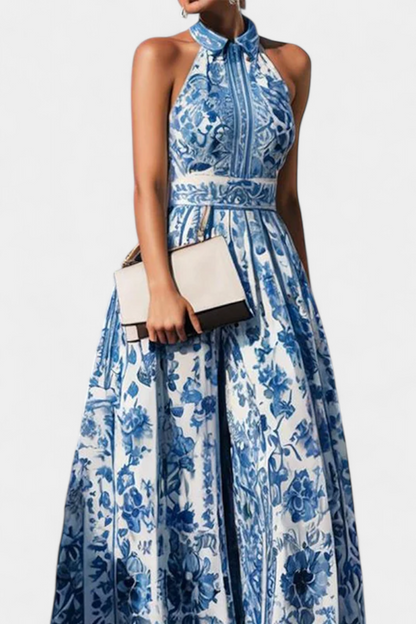 Shante | Vestido A-Line Estampado Floral con Cuello Solapa