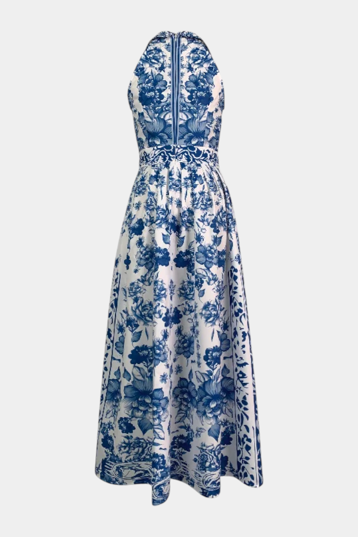 Shante | Vestido A-Line Estampado Floral con Cuello Solapa