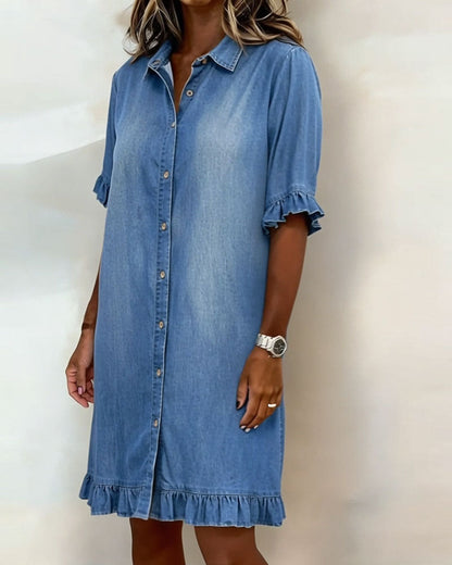 Rosalinda | Vestido Camisero Denim con Volantes
