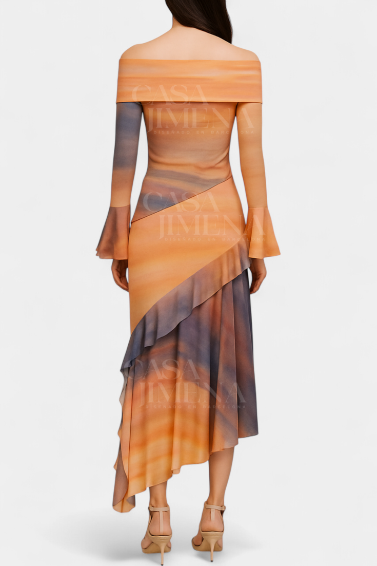 Agentha | Falda Larga Asimétrica con Estampado Tie-Dye