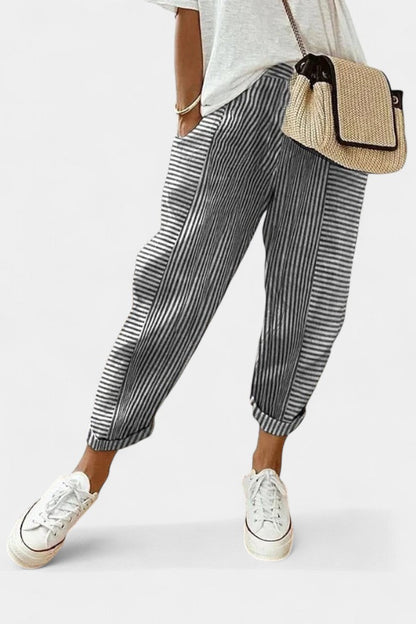 Margarida-Adriana | Pantalones de Mezcla de Lino a Rayas