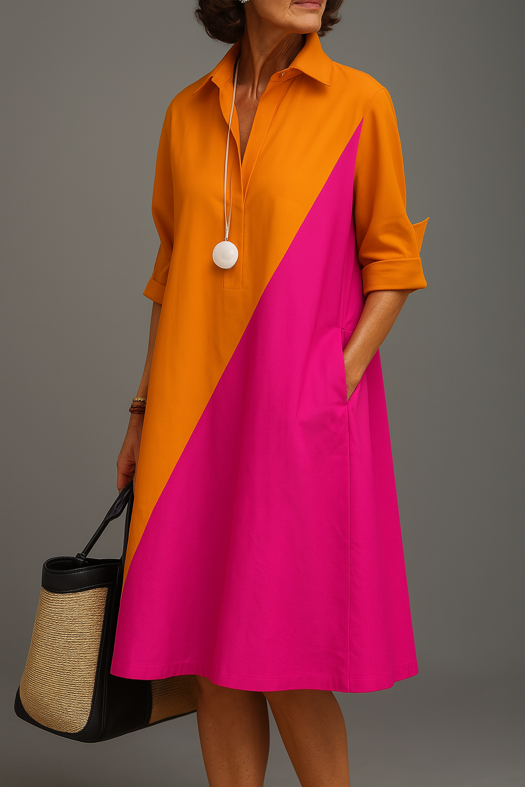 Kyara | Vestido Midi Bicolor Naranja y Rosa