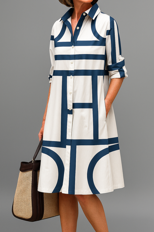 Irina-Mariana | Vestido Midi Rayas Azul Marino