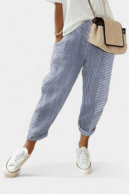 Margarida-Adriana | Pantalones de Mezcla de Lino a Rayas