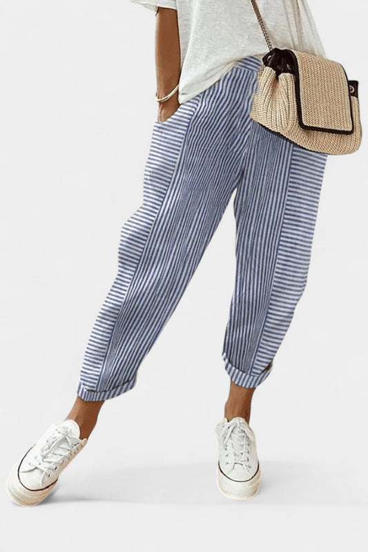 Margarida-Adriana | Pantalones de Mezcla de Lino a Rayas