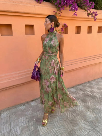 Cándida | Vestido Largo Floral con Escote Bajo