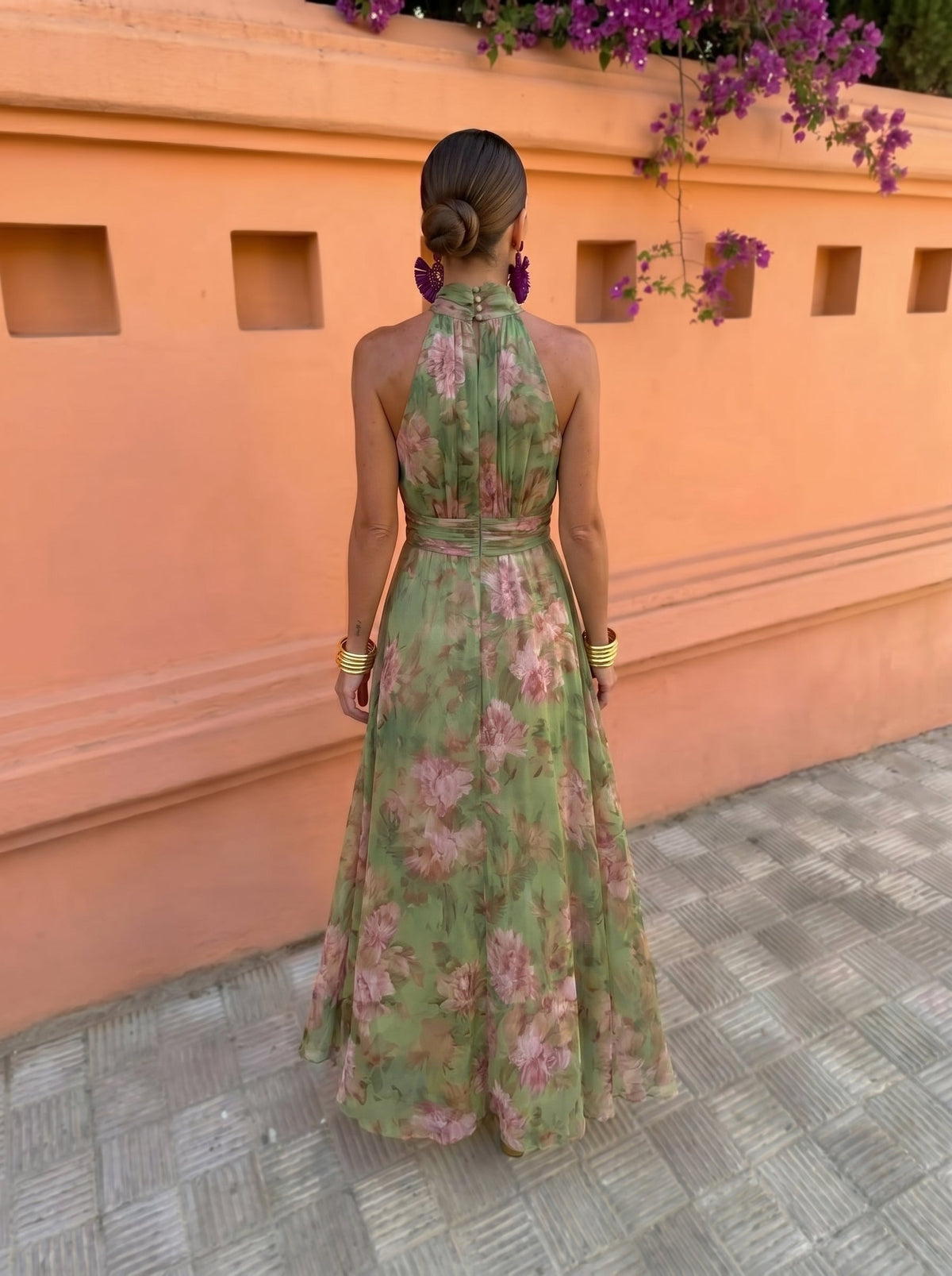 Cándida | Vestido Largo Floral con Escote Bajo