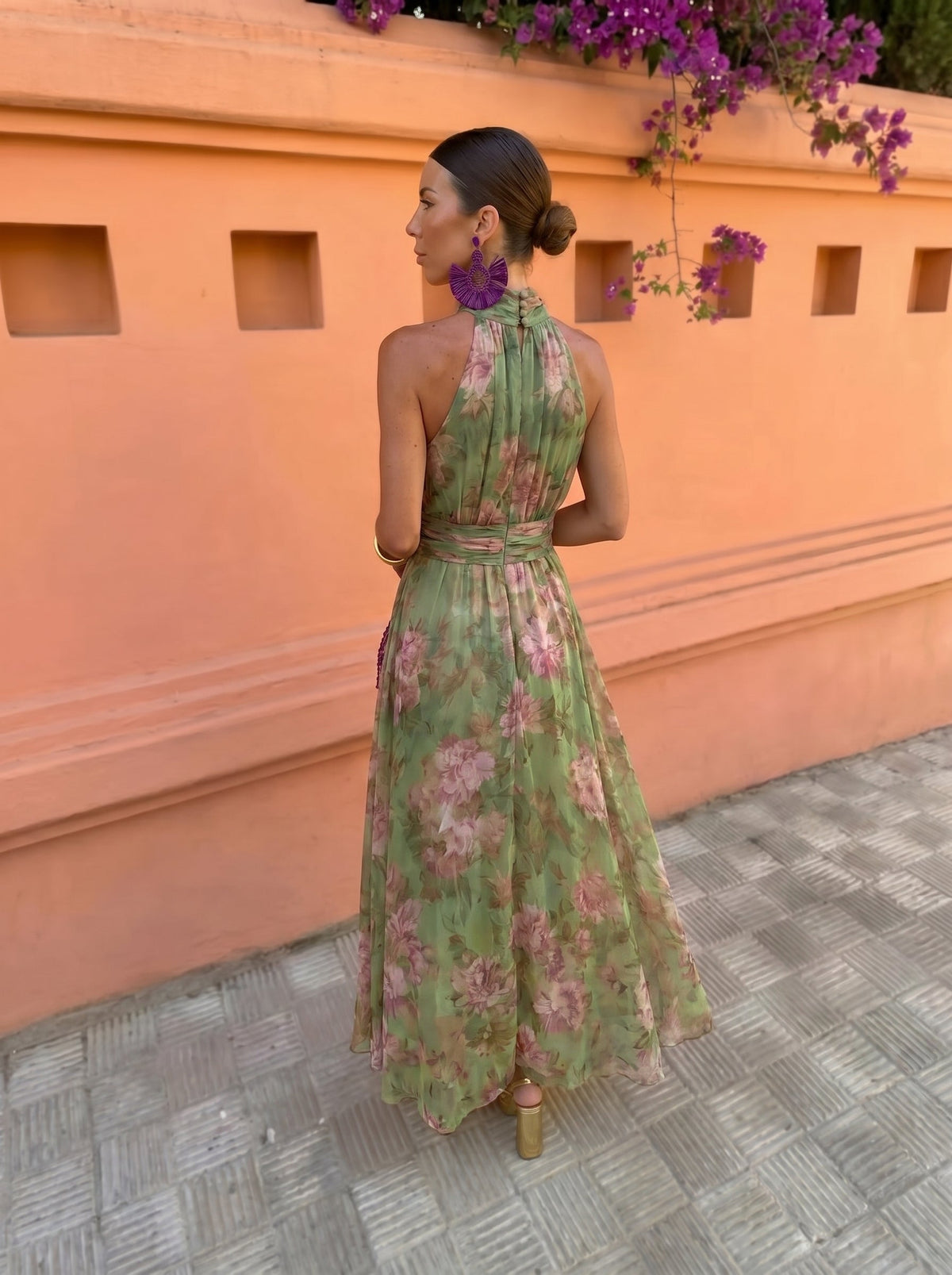 Cándida | Vestido Largo Floral con Escote Bajo
