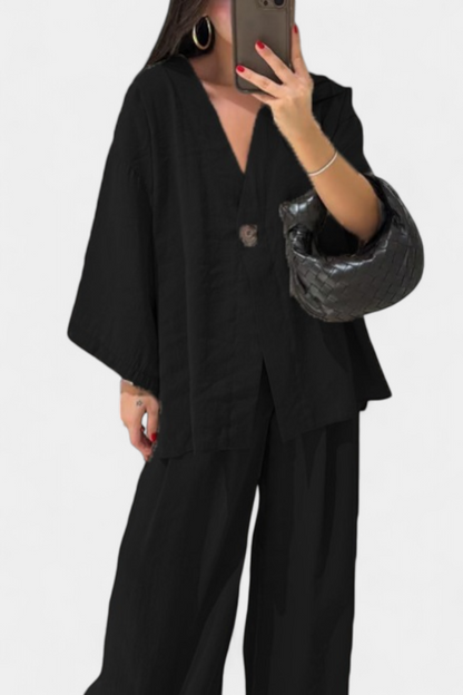 Eli | Conjunto Oversize de Top con Cuello en V y Pantalón Recto