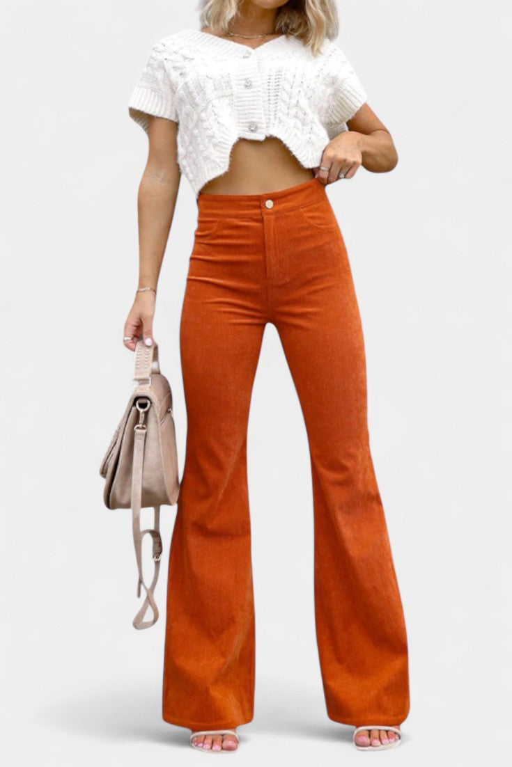 Kiara | Pantalones de Terciopelo de Pierna Ancha de Cintura Alta