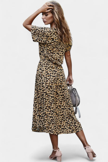Rovena | Vestido Midi de Lunares con Cuello Camisero y Cintura Ajustable