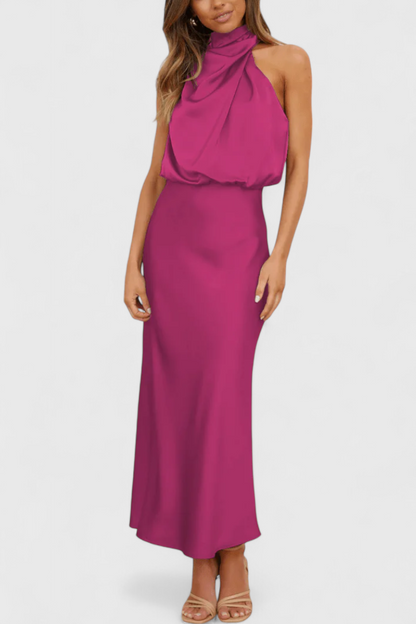 Rina | Vestido Elegante de Cuello Halter Drapeado