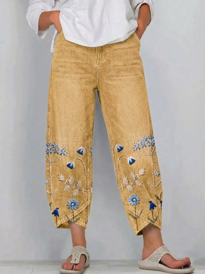 Brígida | Pantalón Casual con Bordado Floral