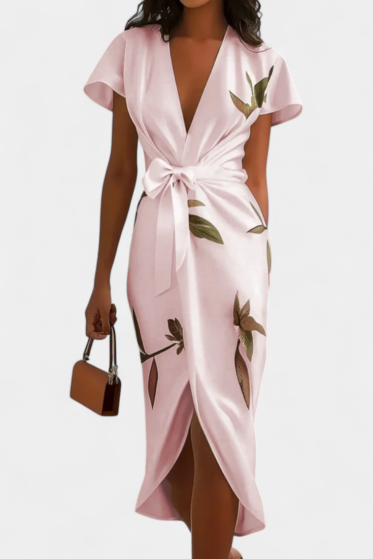 Dhalia | Vestido Cruzado con Estampado de Hojas