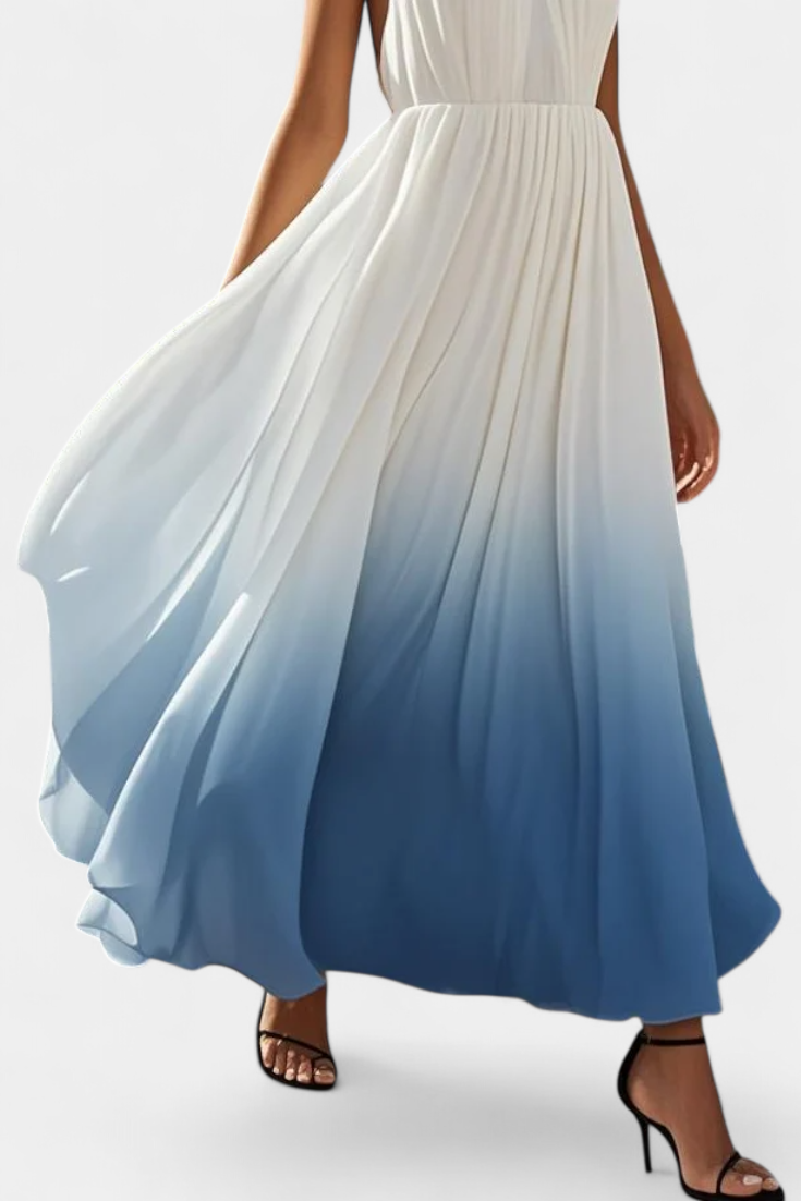 Starla | Vestido Maxi Halter Plisado con Detalles de Perlas