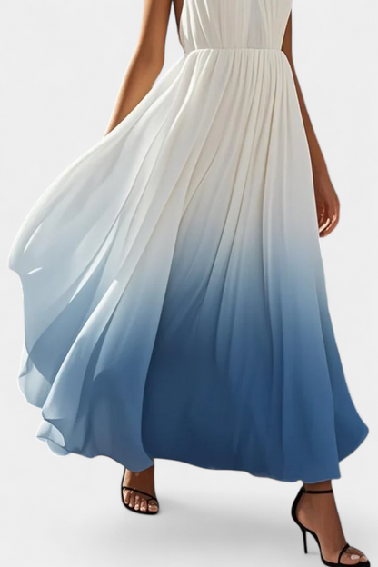 Starla | Vestido Maxi Halter Plisado con Detalles de Perlas