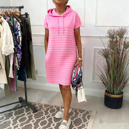 Nydia | Vestido Casual con Capucha y Rayas de Punto