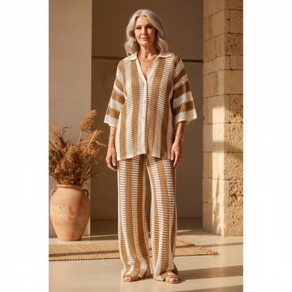 Zenaida | Conjunto Crochet Rayas Kimono y Pantalón