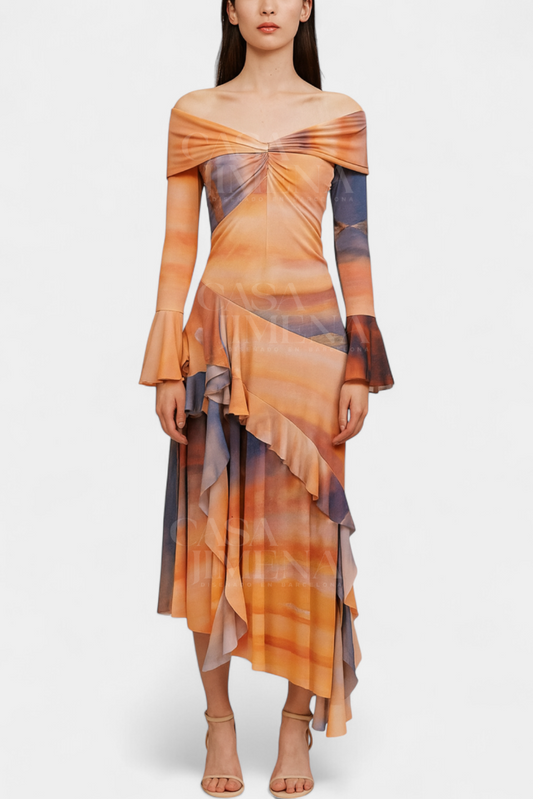 Agentha | Falda Larga Asimétrica con Estampado Tie-Dye