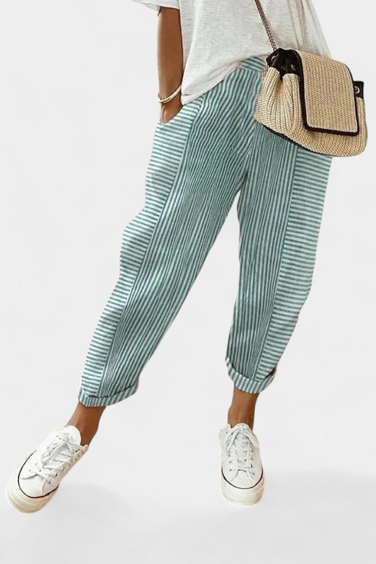 Margarida-Adriana | Pantalones de Mezcla de Lino a Rayas