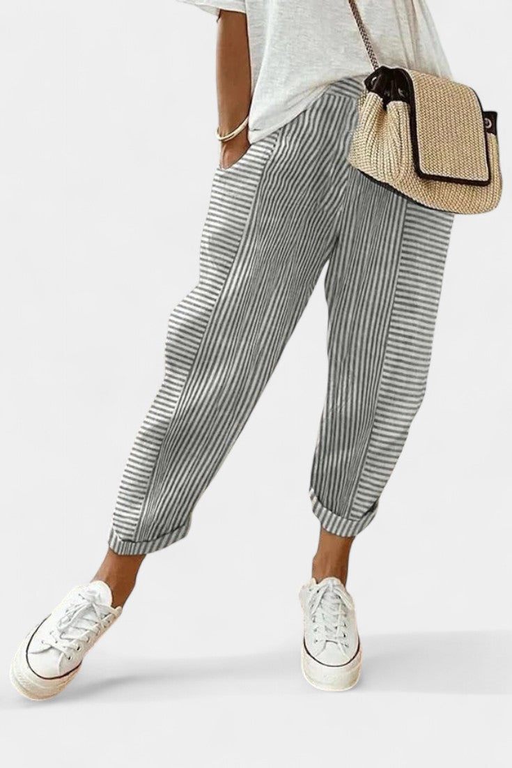 Margarida-Adriana | Pantalones de Mezcla de Lino a Rayas