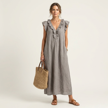 Josefina | Vestido de Lino con Volante en el Escote