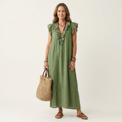 Josefina | Vestido de Lino con Volante en el Escote